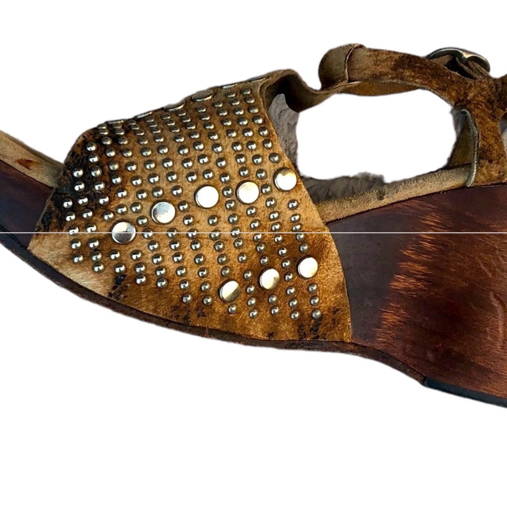 Calleen Cordero Brown and Tan Tie Dye Leather  Studded Platforms - Picture 8 of 14